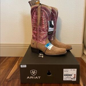 Ariat Womens Rock Creek Western Boot Pink/Brown Embroidered Leather Cowboy SZ 8